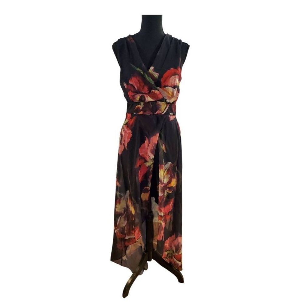 Rinascimento Floral Side-Slit Maxi Dress Black‎ Red Multicolor Women’s